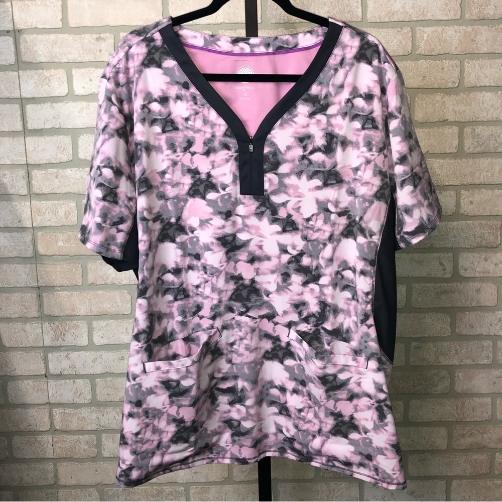 Healing Hands Purple Label Yoga Zip V-neck purple short sleeve scrub top